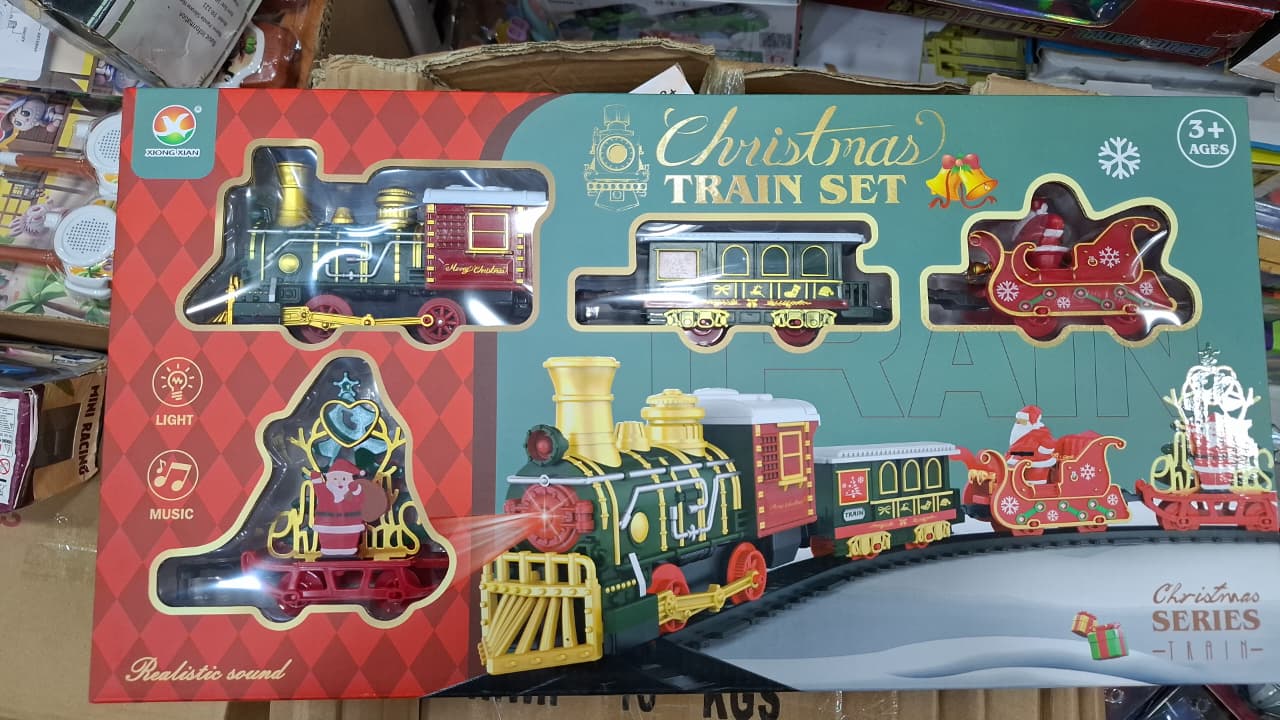 Christmas Rail Train Set, with Realistic Sound, Lighting, Tracks, Train Toys, 1 Locomotive+3 Carriages, Suitable for Children, Boys, and Girls 4+ Years Old (No Smokes)