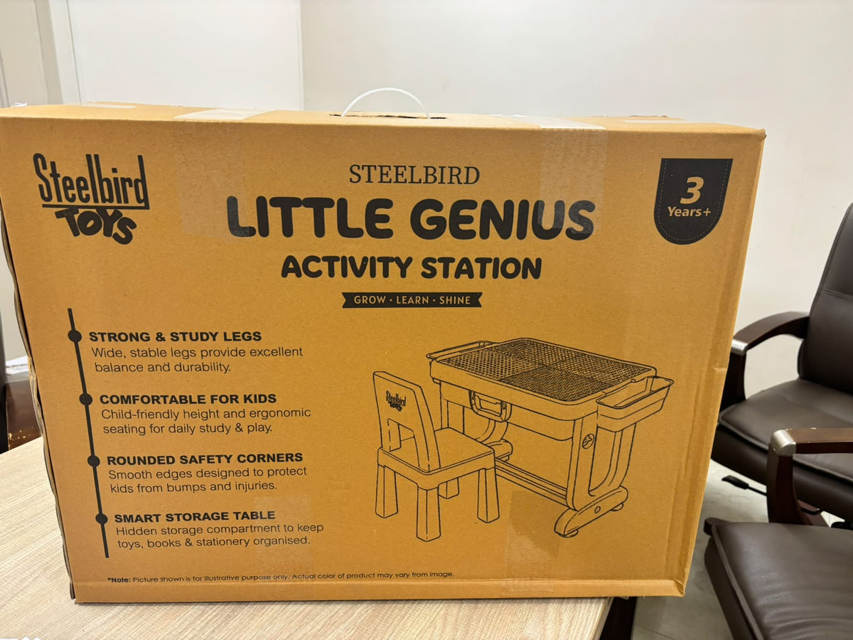 STEELBIRD Little Genius Learner Kids Study Table Set and Chair, 4 in 1 Multifunctional Desk Set with Building Blocks Activity Table, Storage Trays & Study Chair, Study Table Set for 3-7 Years Kids