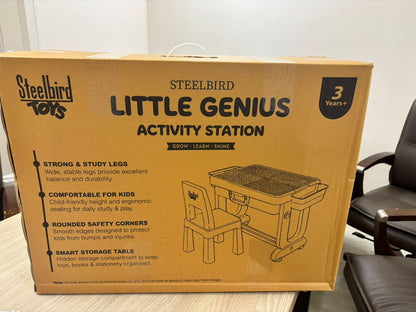 STEELBIRD Little Genius Learner Kids Study Table Set and Chair, 4 in 1 Multifunctional Desk Set with Building Blocks Activity Table, Storage Trays & Study Chair, Study Table Set for 3-7 Years Kids