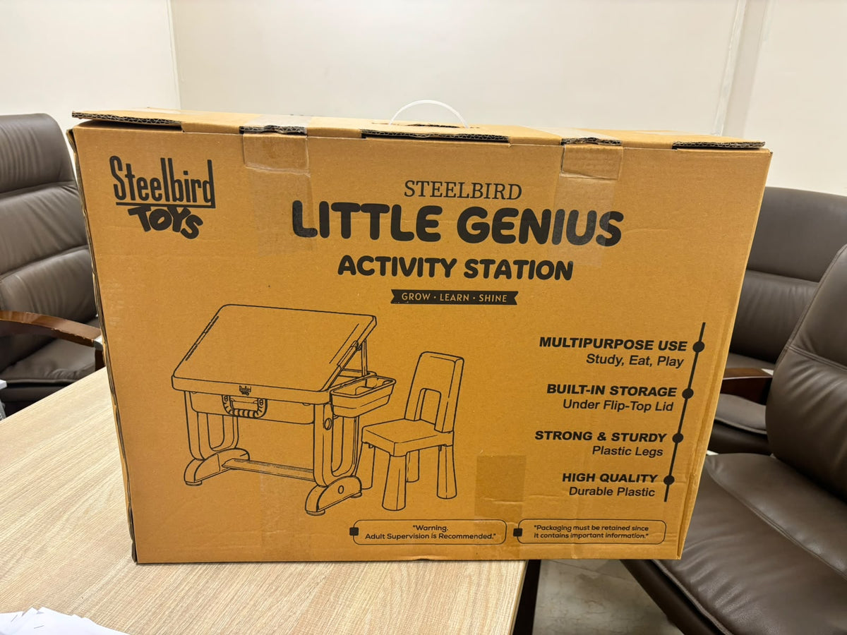 STEELBIRD Little Genius Learner Kids Study Table Set and Chair, 4 in 1 Multifunctional Desk Set with Building Blocks Activity Table, Storage Trays & Study Chair, Study Table Set for 3-7 Years Kids