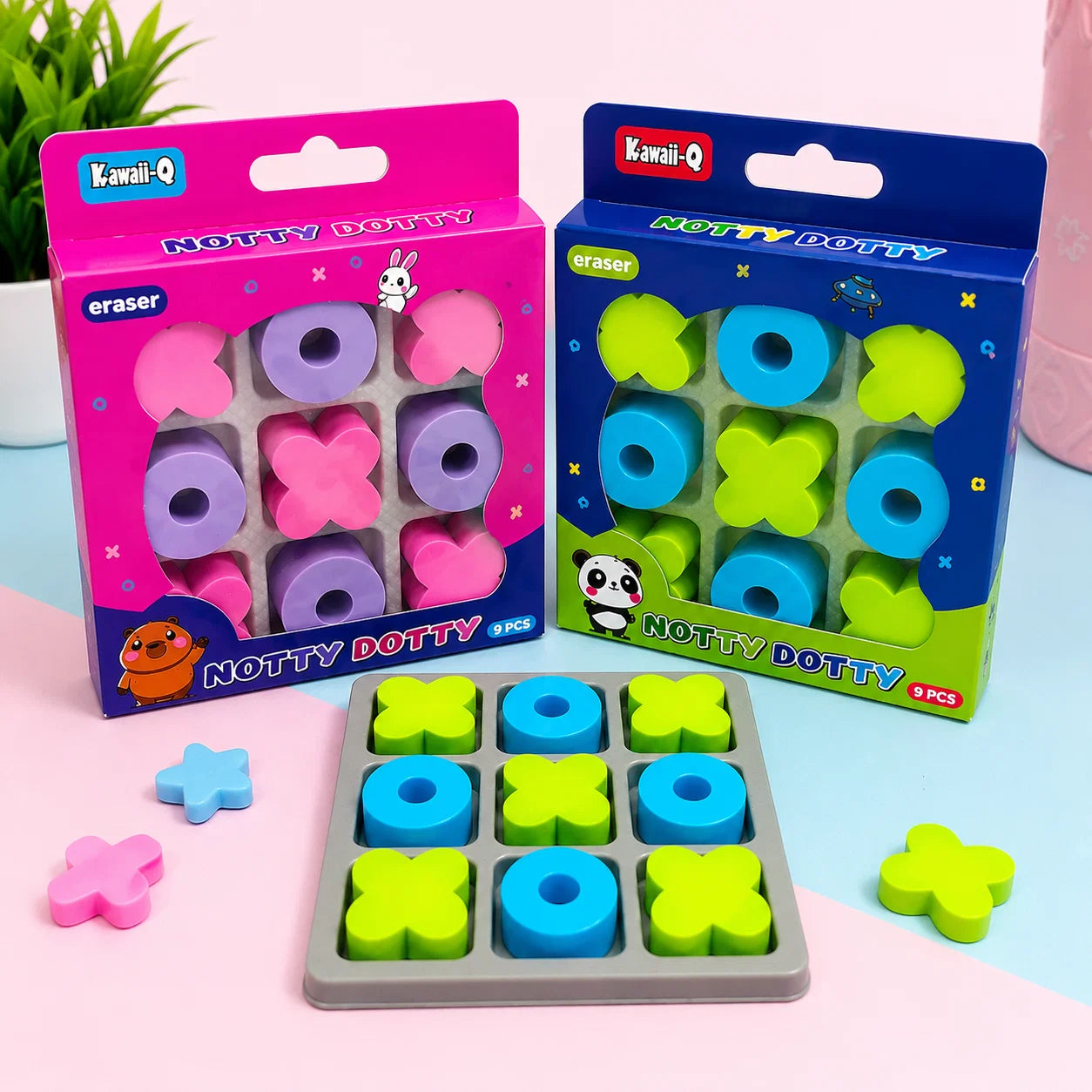 Notty Dotty Tic Tac Toe Puzzle Eraser Set