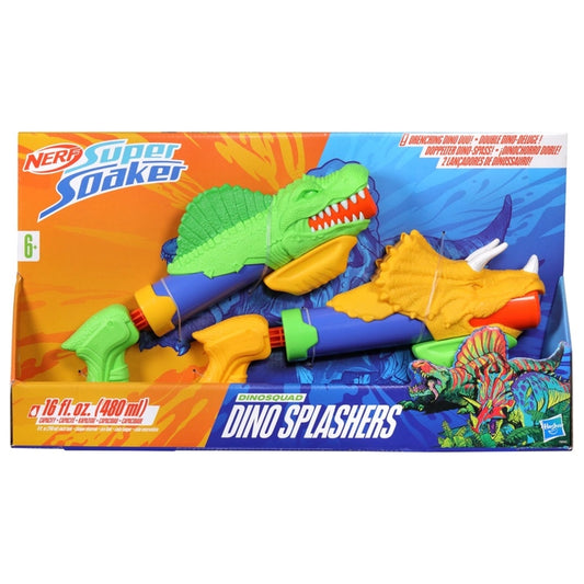 Nerf Super Soaker Dino Squad Dino Splashers, 2 Water Blasters, 2 Dinosaur Designs, Water Toys For Outdoor Game Play