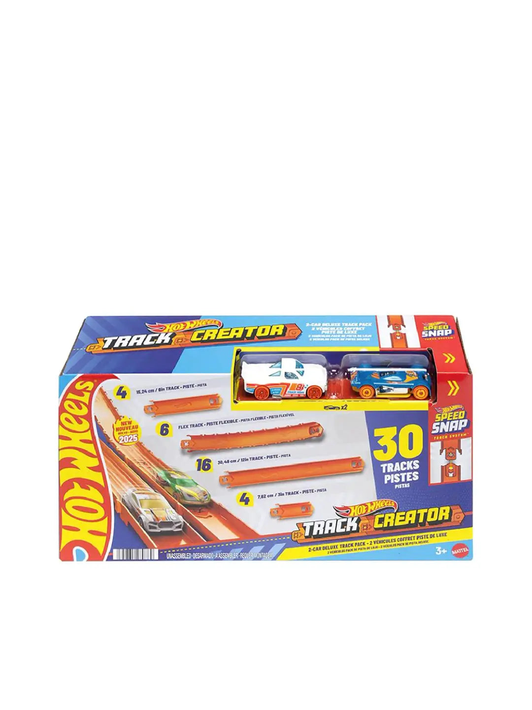 Hot WheelsToy Car Track Set, Track Creator Deluxe Pack & 2 1:64 Scale Die-Cast Vehicles, 25 Feet of Different Length Speed Snap Track & Connectors, JDW42