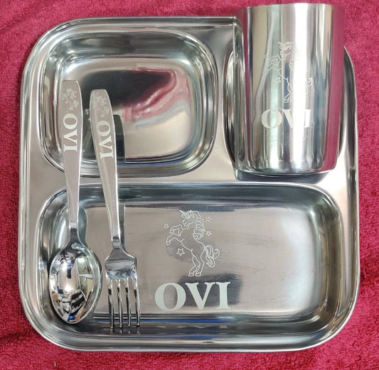 3 Partition Steel Meal Set - Personalised for kids