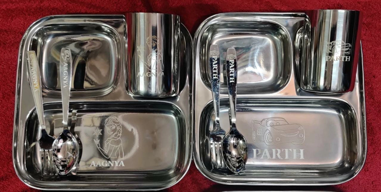 3 Partition Steel Meal Set - Personalised for kids