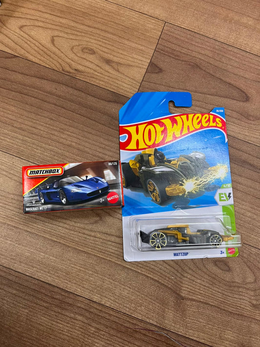 MASERATI MC 12(MATCHBOX CAR) AND WATTZUP HOTWHEELS SINGLE CAR