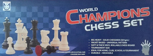 World Champions Chess Set With Rollable Matt BoardBlack and White Tournament Chess Set Professional Chess Vinyl Game with Solid Plastic Pieces Set for Professional Chess Players - Black and White