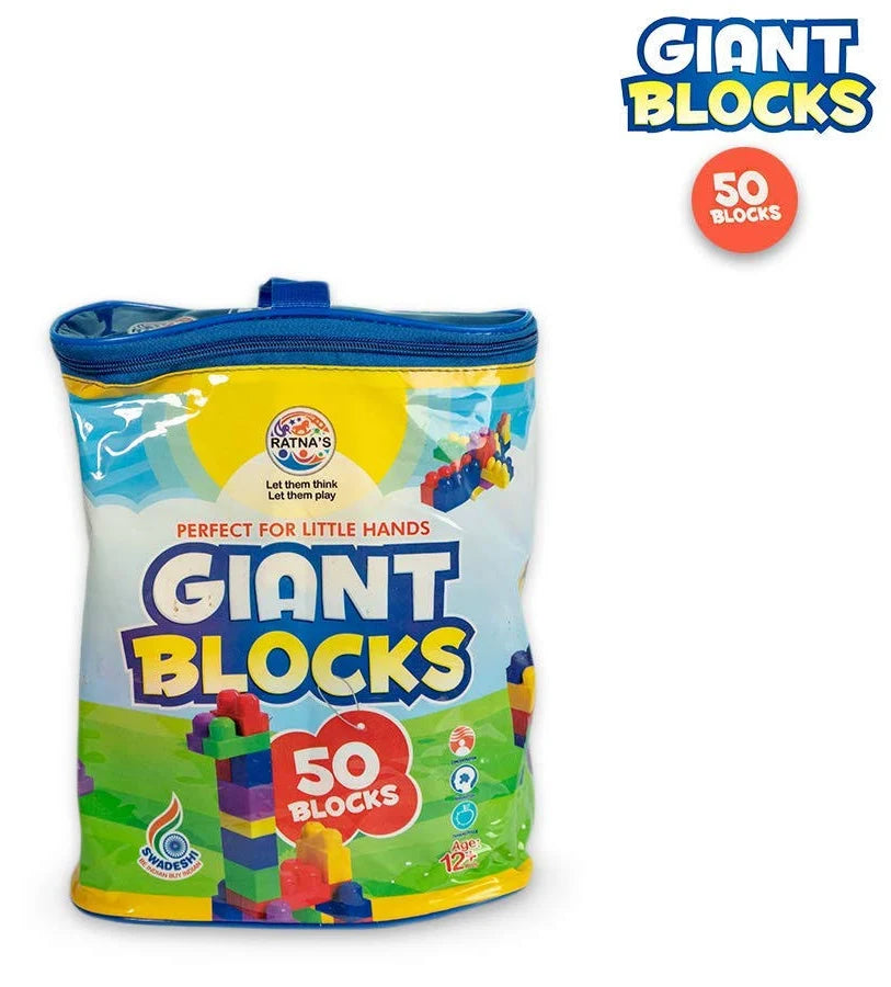 Ratnas's Giant Blocks 50 Pcs Big Building Bag with Big Building Blocks