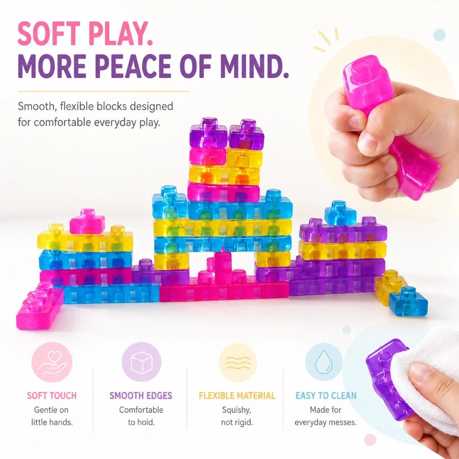 Scoobies Build-A-Squish Soft Blocks, 32 PCS Squishy Building Blocks for Kids