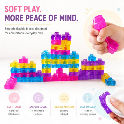 Scoobies Build-A-Squish Soft Blocks, 32 PCS Squishy Building Blocks for Kids