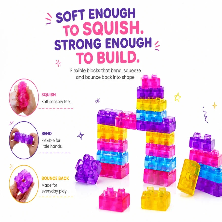 Scoobies Build-A-Squish Soft Blocks, 32 PCS Squishy Building Blocks for Kids