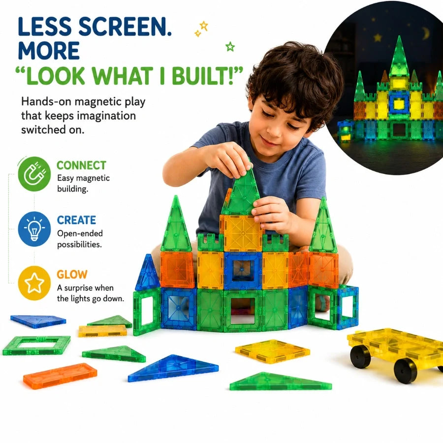 Scoobies Glow in the Dark Magnetic Tiles, 60 PCS Building Set for Kids