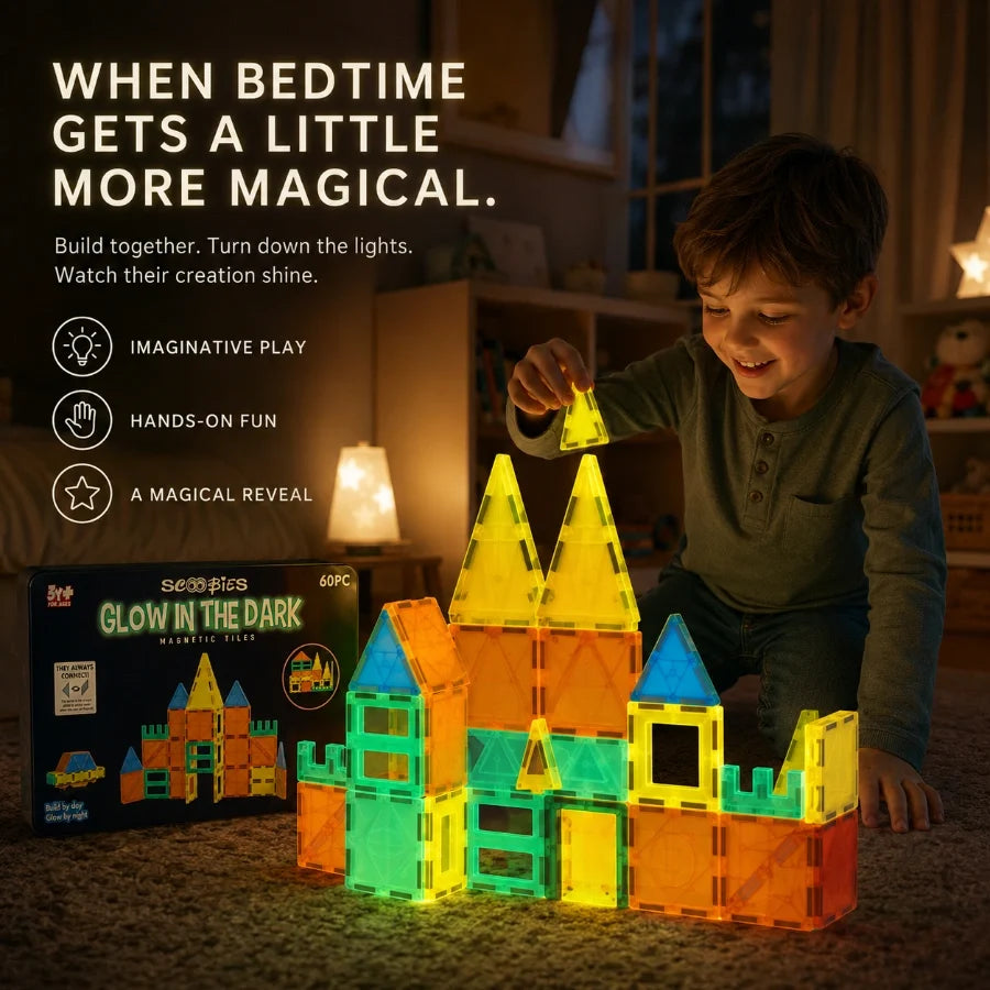 Scoobies Glow in the Dark Magnetic Tiles, 60 PCS Building Set for Kids