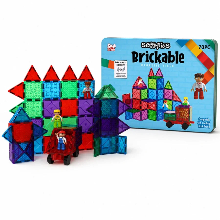 Scoobies Brickable Magnetic Tiles, 70 PCS Building Set for Kids