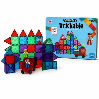 Scoobies Brickable Magnetic Tiles, 70 PCS Building Set for Kids