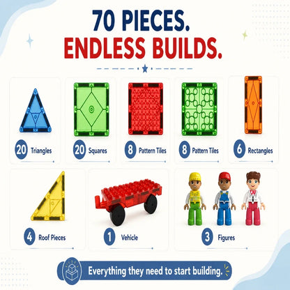 Scoobies Brickable Magnetic Tiles, 70 PCS Building Set for Kids