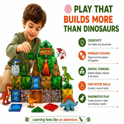 Scoobies Dinosaur Roaring Magnetic Tiles, 40 PCS Building Set for Kids