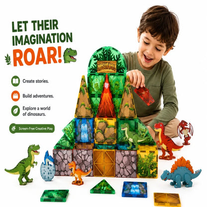 Scoobies Dinosaur Roaring Magnetic Tiles, 40 PCS Building Set for Kids