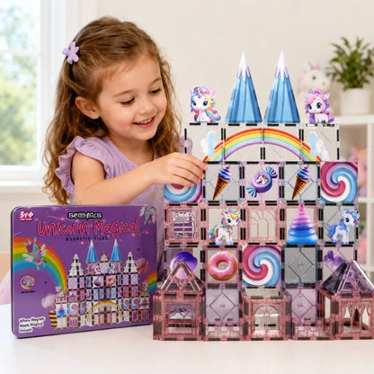 Scoobies Unicorn Magical Magnetic Tiles, 100 PCS Building Set for Kids