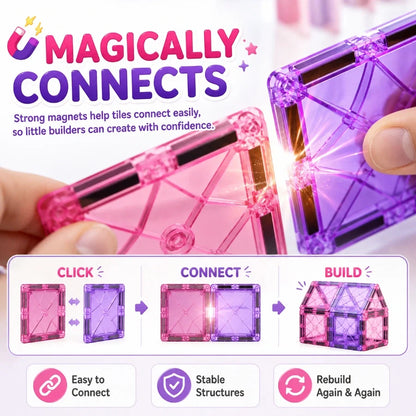 Scoobies Unicorn Magical Magnetic Tiles, 100 PCS Building Set for Kids
