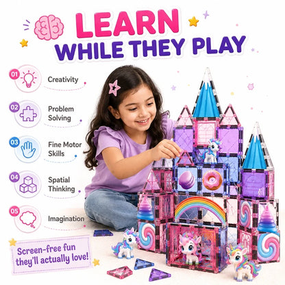 Scoobies Unicorn Magical Magnetic Tiles, 100 PCS Building Set for Kids