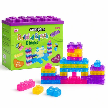 Scoobies Build-A-Squish Soft Blocks, 32 PCS Squishy Building Blocks for Kids